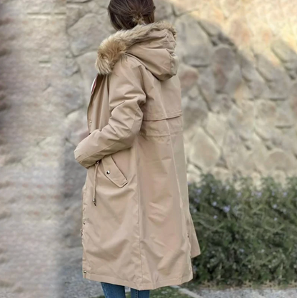 Parka informal con cuello de piel y capucha de invierno para mujer